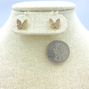 Butterfly Rhinestone Stud Earrings - Small, Gold